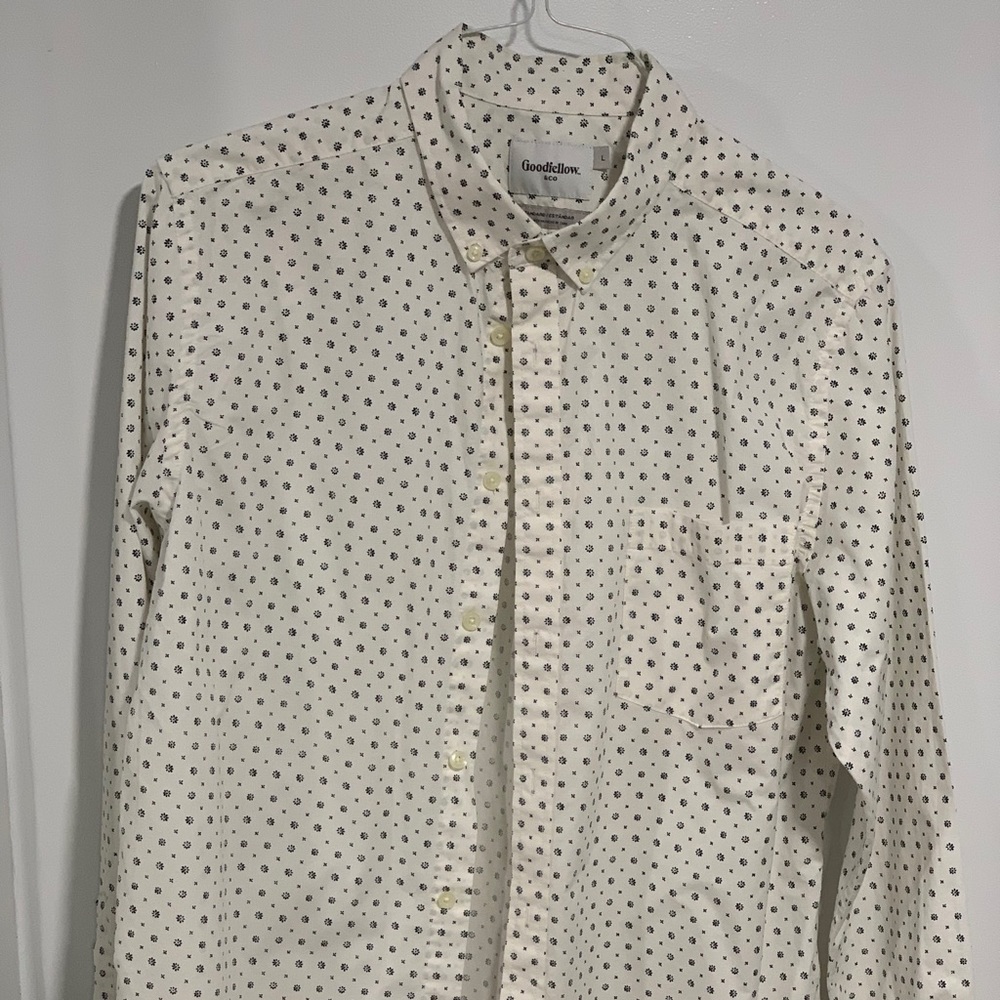 Goodfellow & CO White and Blue Polka Dot Shirt